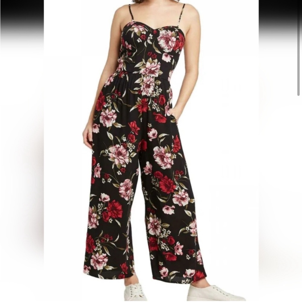 Medium Xhilaration Black Floral Jumpsuit
